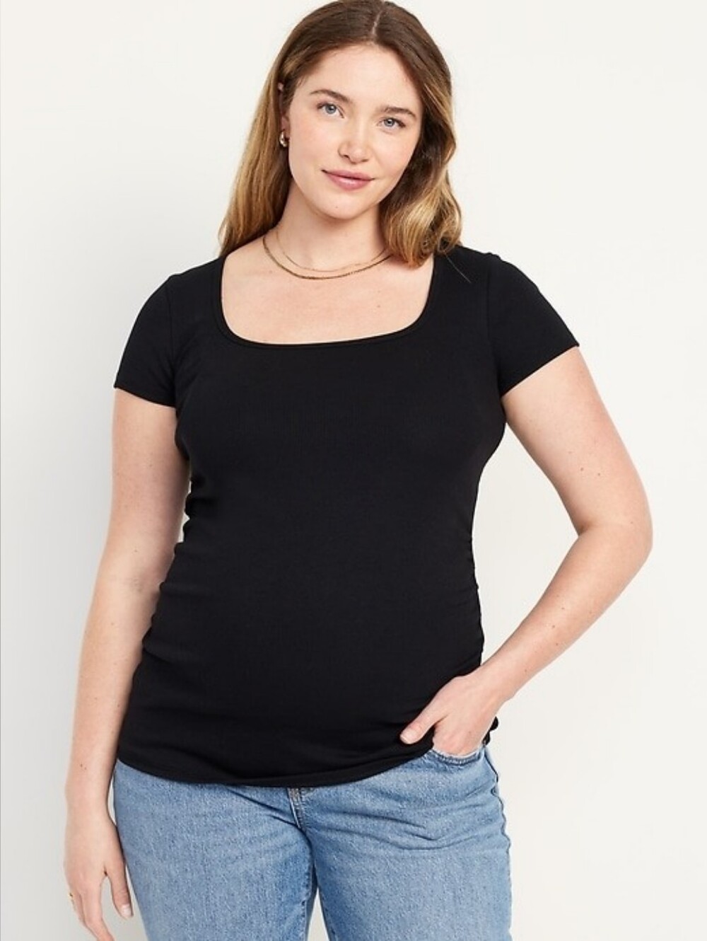 Old Navy Square Neck Top Black 2X Short Sleeve Womens Stretch Pull Over NWT